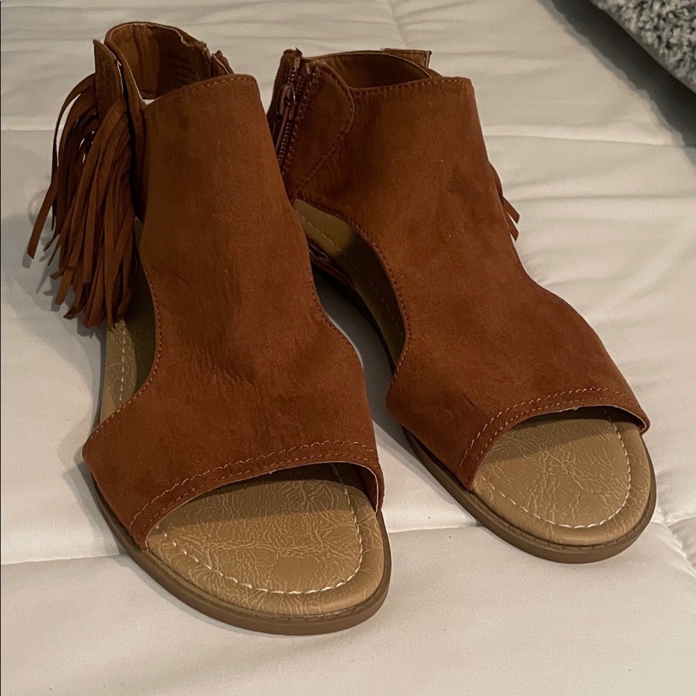 Not Rated Tan Fringe Sandals